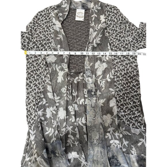 Fleur De Lis Womens Open Front Kimono Cardigan Floral Gray White Womens M - Picture 5 of 8